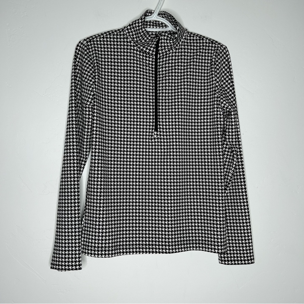 Lou & Grey Houndstooth Half Zip Pullover Athleisure Top‎ Size Small Black White